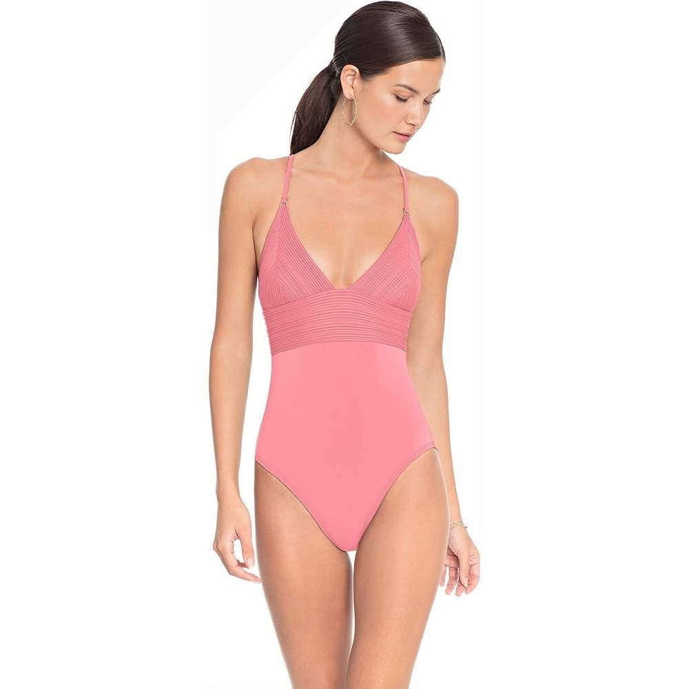 Robin Piccone Women Coral Pink Textured Lace Up Back One Piece Swimsuit 8 190712